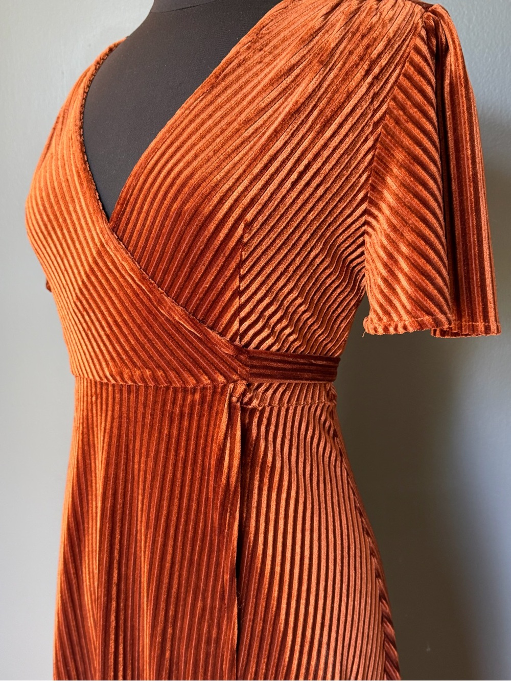Simple Rust Velvet Maxi Wrap Dress - Picture 6 of 11